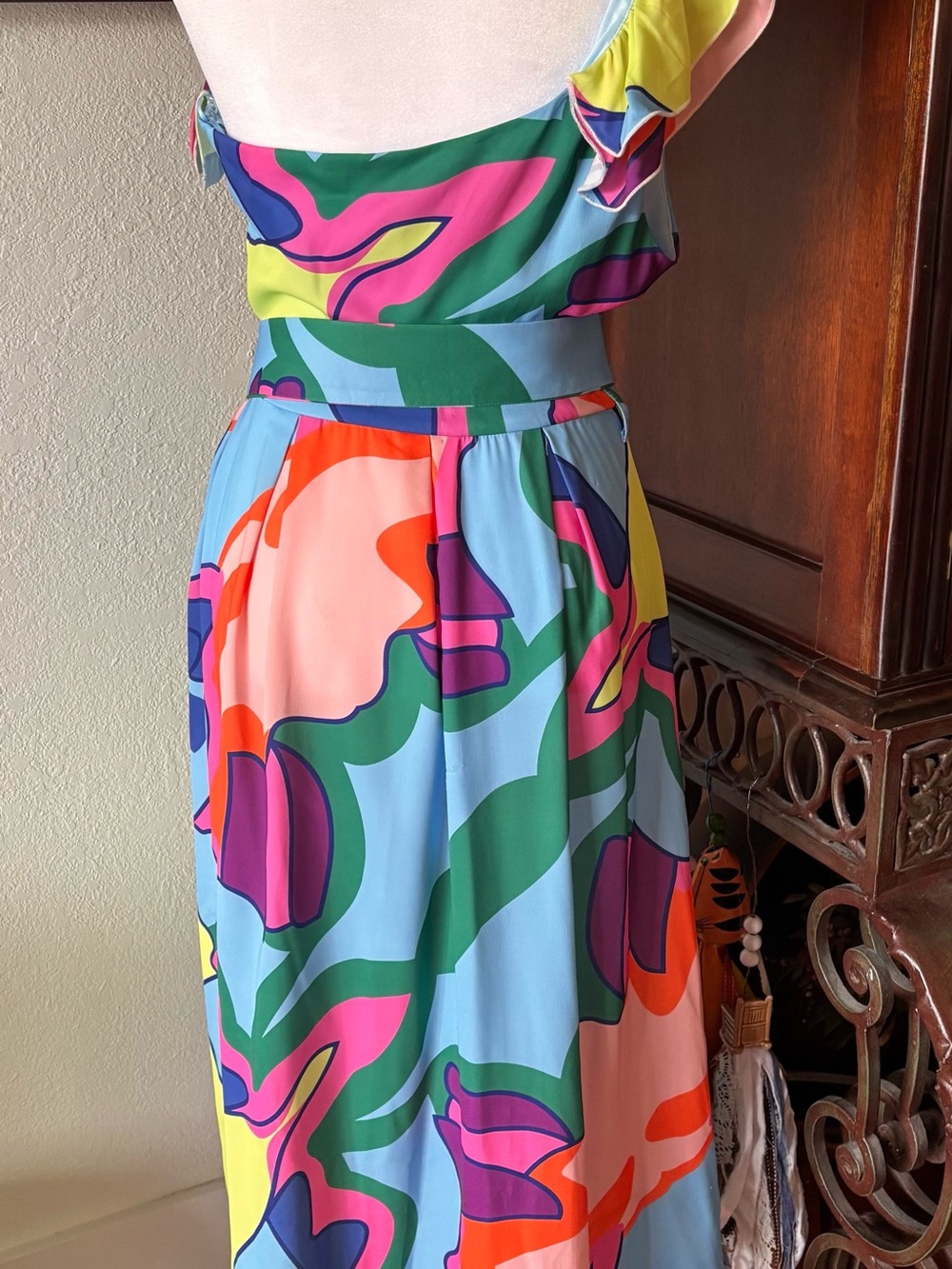 One-Shoulder Multicolor Ruffle Belted Dress - Picture 2 of 2